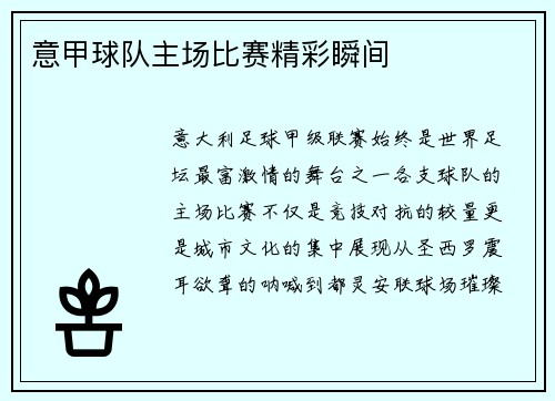 意甲球队主场比赛精彩瞬间